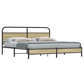 Estructura de cama sin colchón metal roble Sonoma 180x200