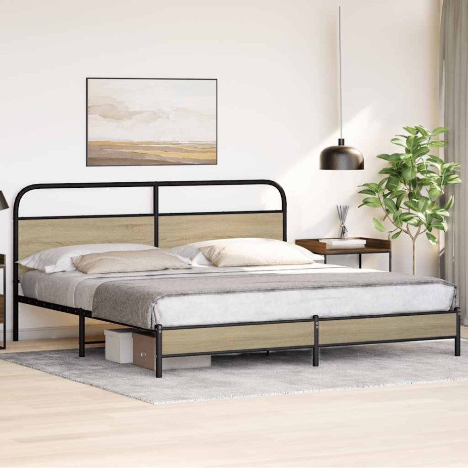Estructura de cama sin colchón metal roble Sonoma 180x200