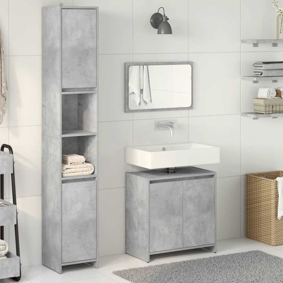 Set muebles de baño 2 piezas madera contrachapada gris