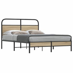 Estructura de cama sin colchón 140x190 cm madera roble