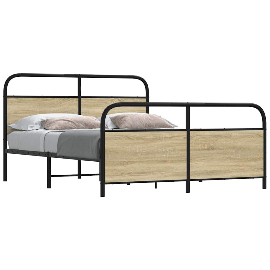 Estructura de cama sin colchón metal roble Sonoma 150x200