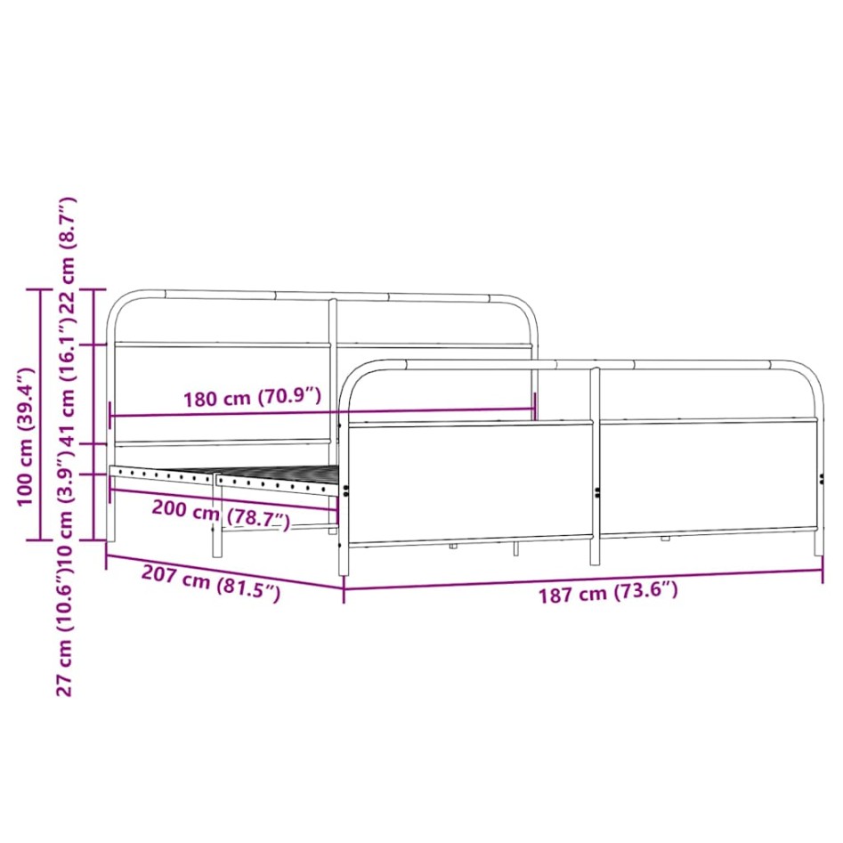 Estructura de cama sin colchón metal roble marrón 180x200
