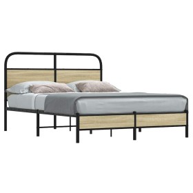 Estructura de cama sin colchón 140x190 cm madera roble