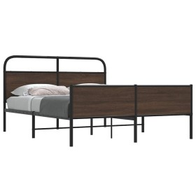 Estructura de cama sin colchón metal marrón roble 150x200