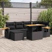 Set sofás jardín y cojines 7 pzas ratán sintético acacia negro