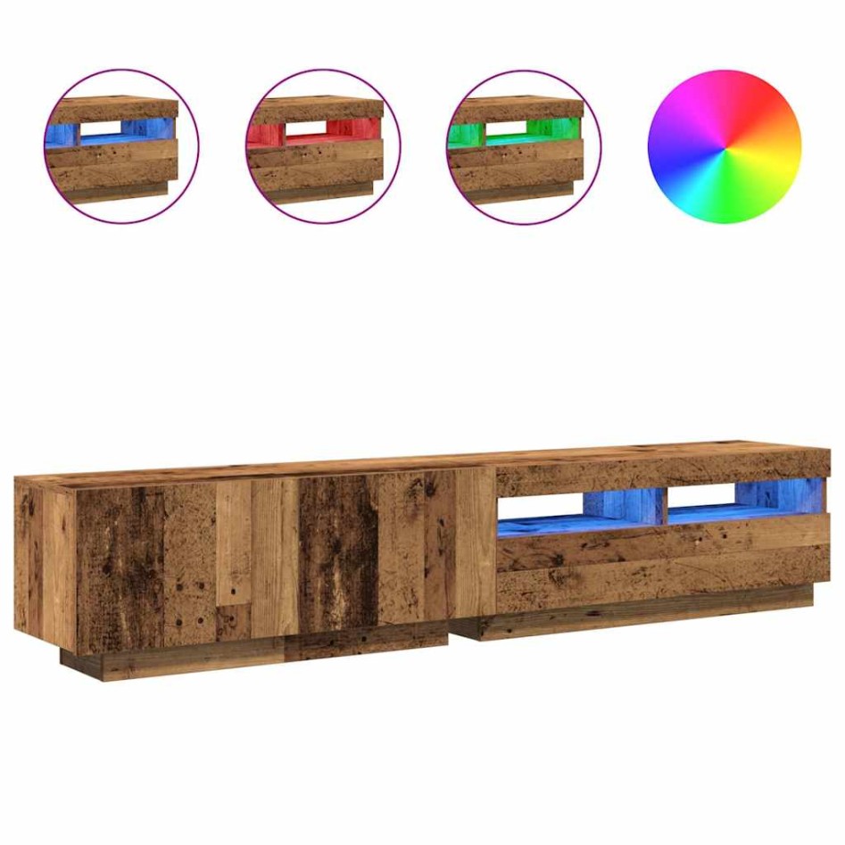 Mueble TV luces LED madera ingeniería envejecida 200x35x40