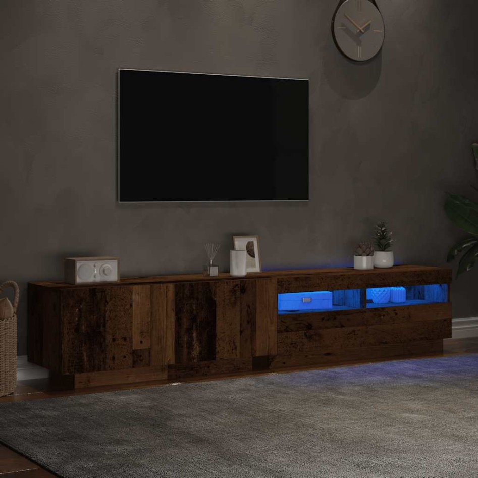 Mueble TV luces LED madera ingeniería envejecida 200x35x40