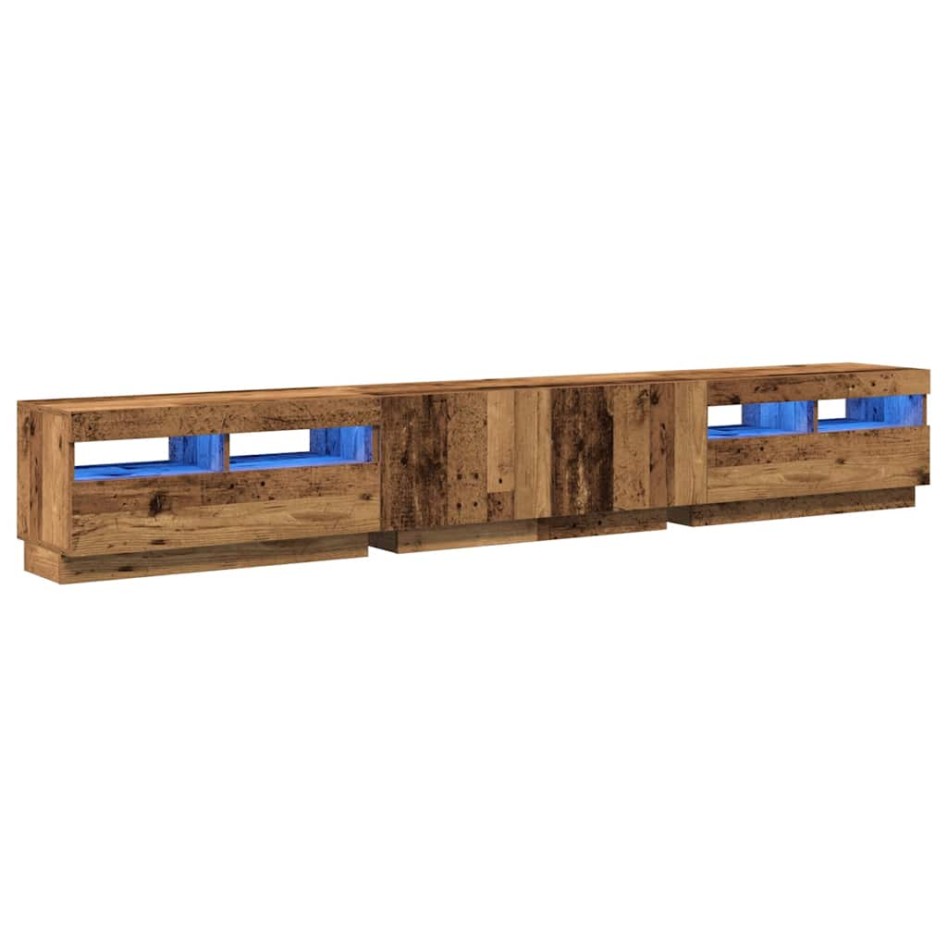 Mueble TV luces LED madera ingeniería envejecida 260x35x40