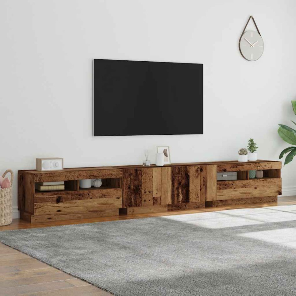 Mueble TV luces LED madera ingeniería envejecida 260x35x40