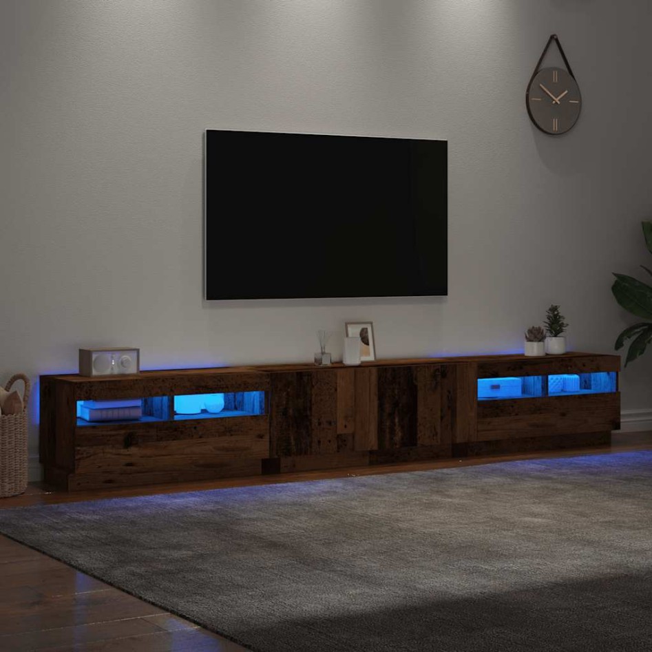 Mueble TV luces LED madera ingeniería envejecida 260x35x40