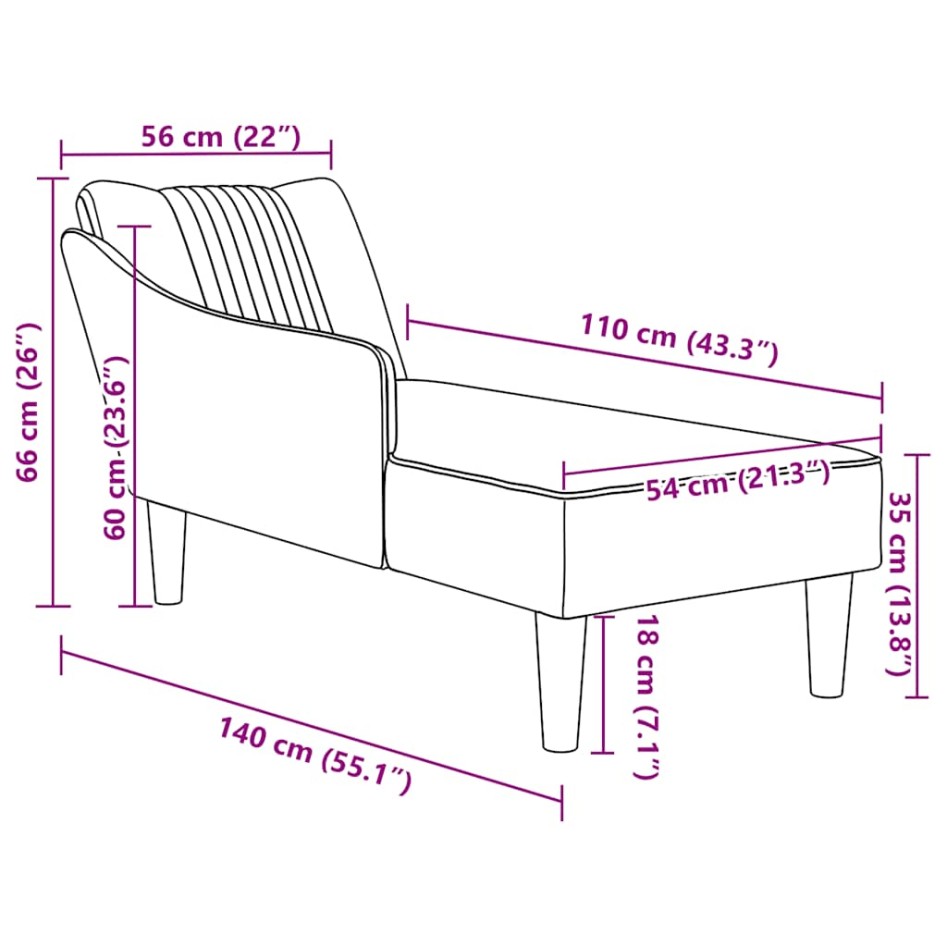 Chaise longue con reposabrazos derecho terciopelo