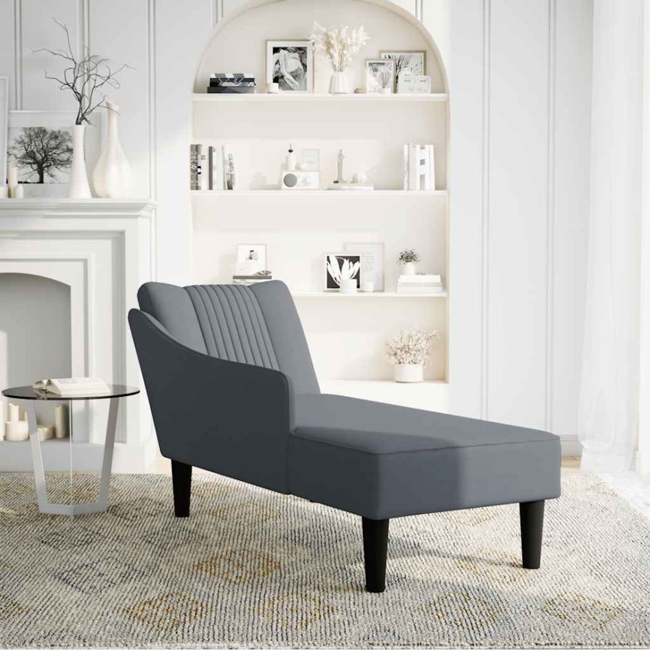 Chaise longue con reposabrazos derecho terciopelo gris