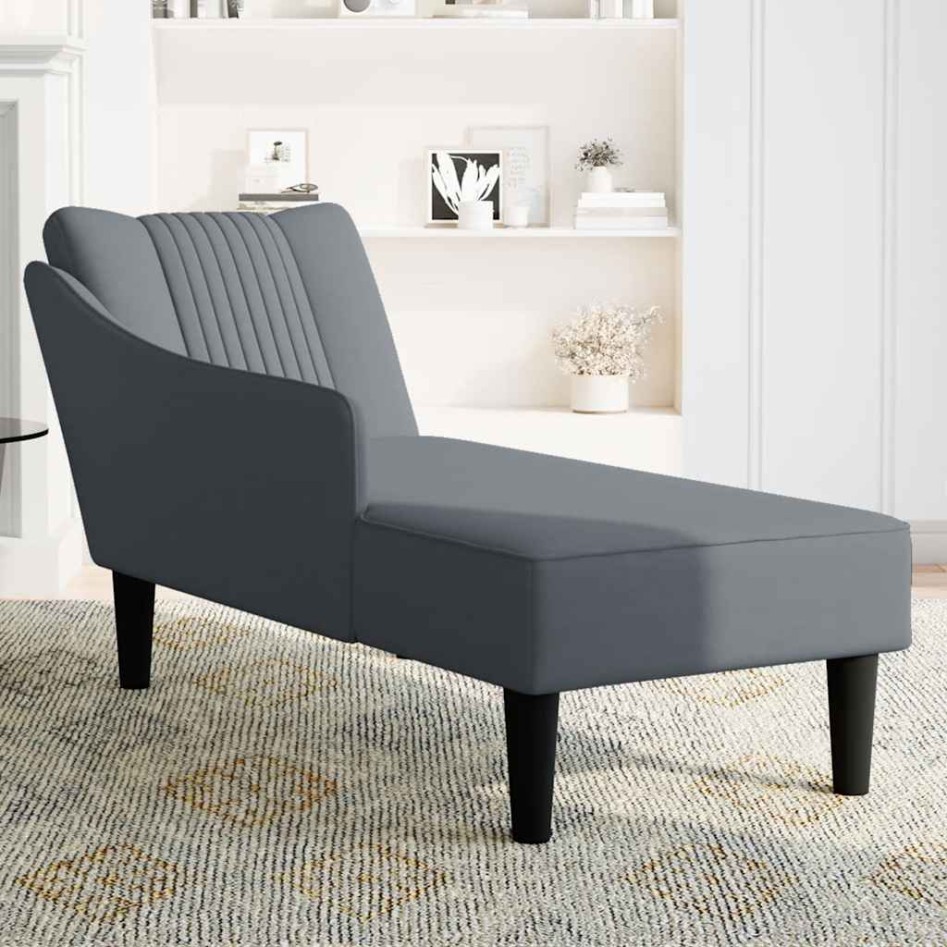 Chaise longue con reposabrazos derecho terciopelo gris