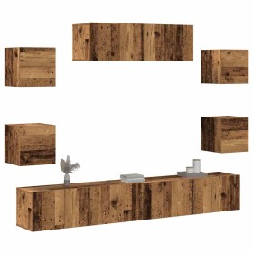 Conjunto de mueble de TV 7 piezas montado la pared madera