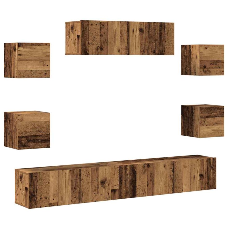 Conjunto de mueble de TV 7 piezas montado la pared madera
