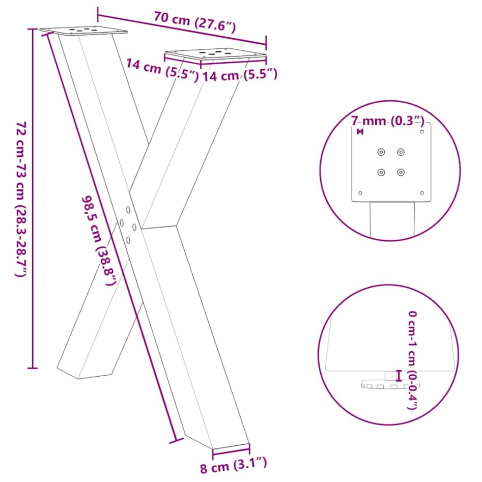 Patas para mesa de comedor en forma de X 2 uds acero