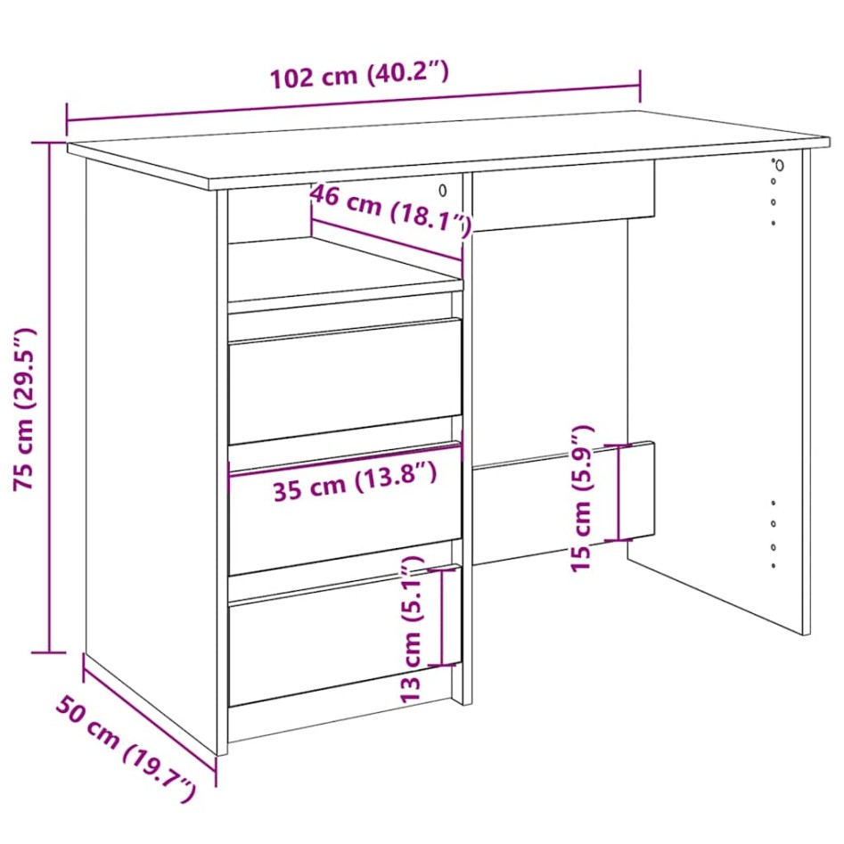 Escritorio de madera de ingeniería roble ahumado 102x50x75