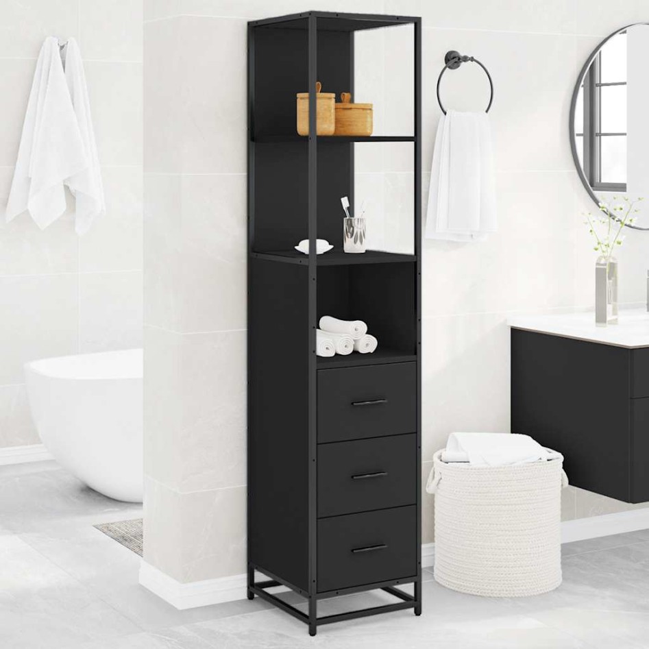 Armario de baño madera contrachapada negro 35x37,5x166