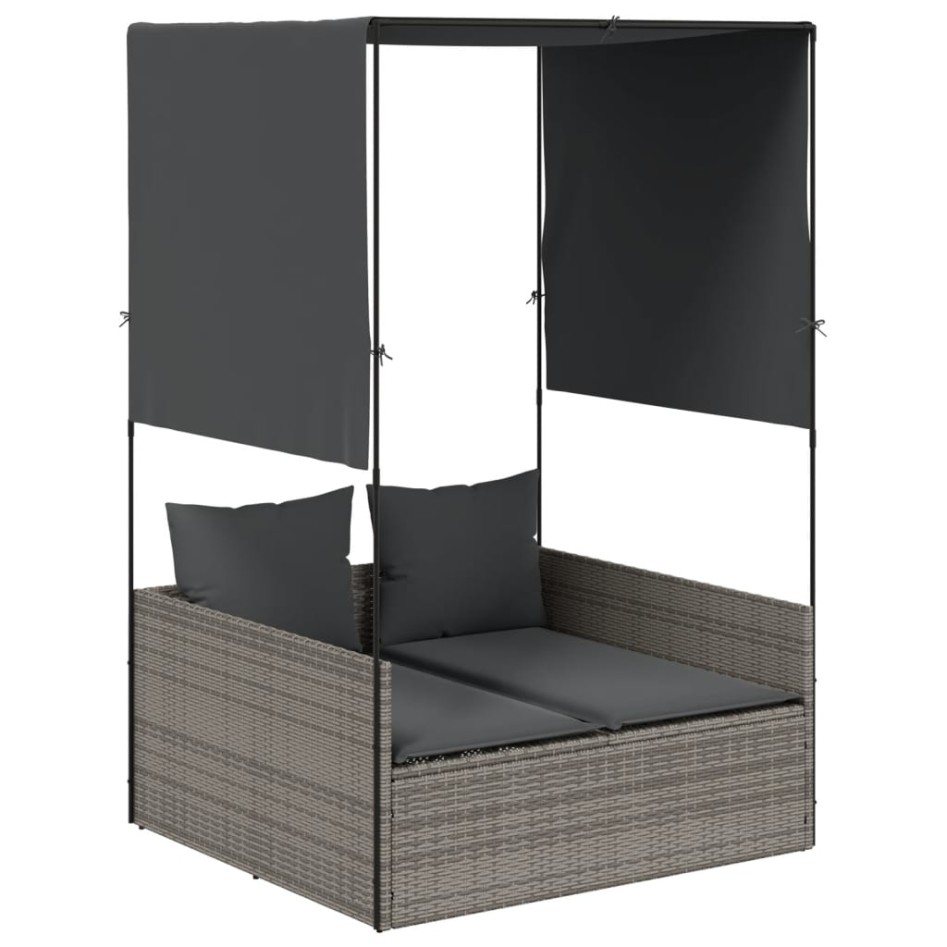 Tumbona doble con techo y cortinas ratán sintético