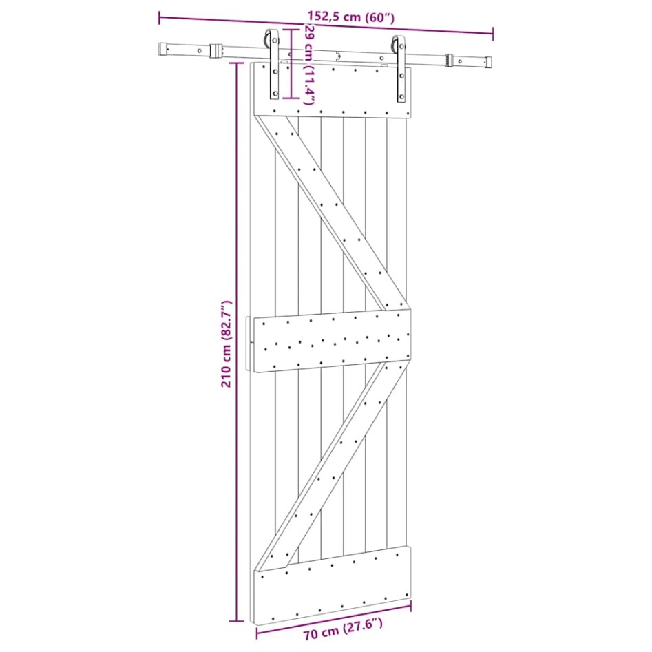 Puerta corredera con herrajes madera maciza de pino 70x210