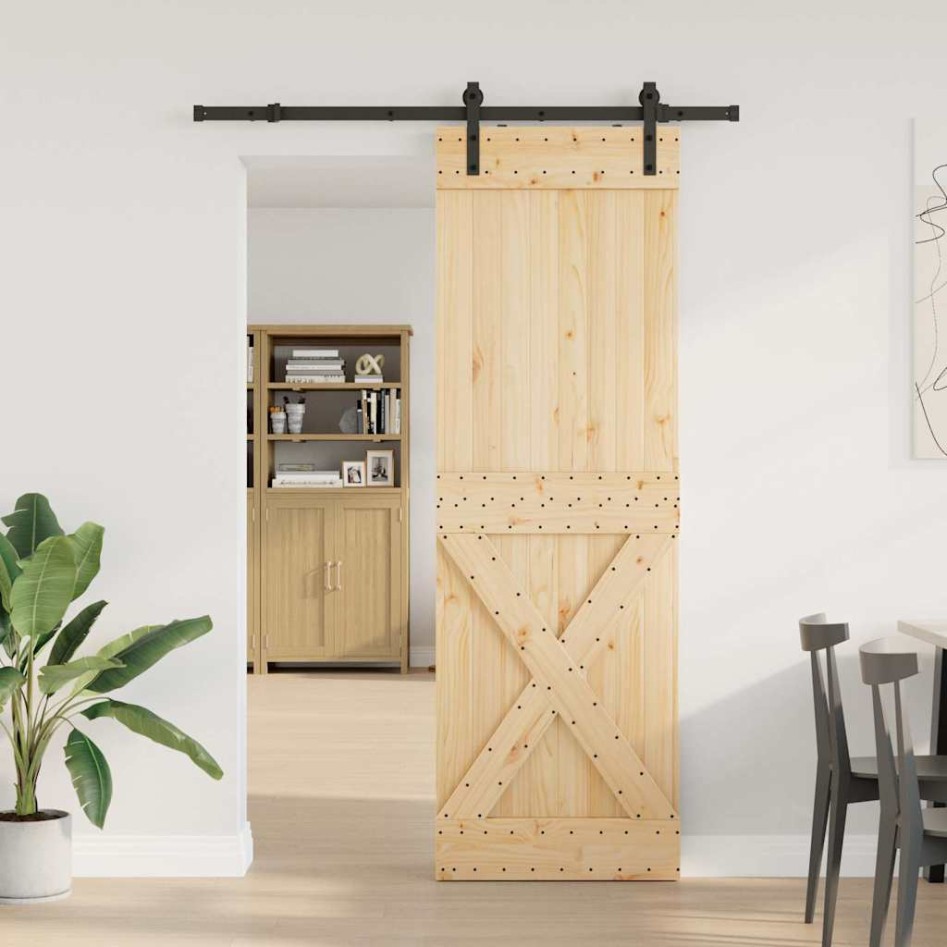 Puerta corredera con herrajes madera maciza de pino 70x210