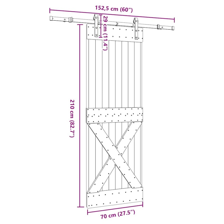 Puerta corredera con herrajes madera maciza de pino 70x210