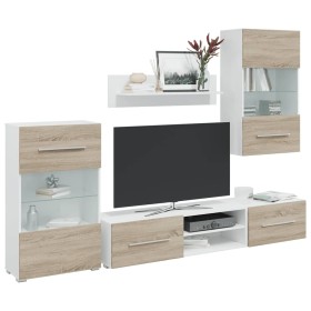 Muebles de TV 5 piezas con iluminación LED roble