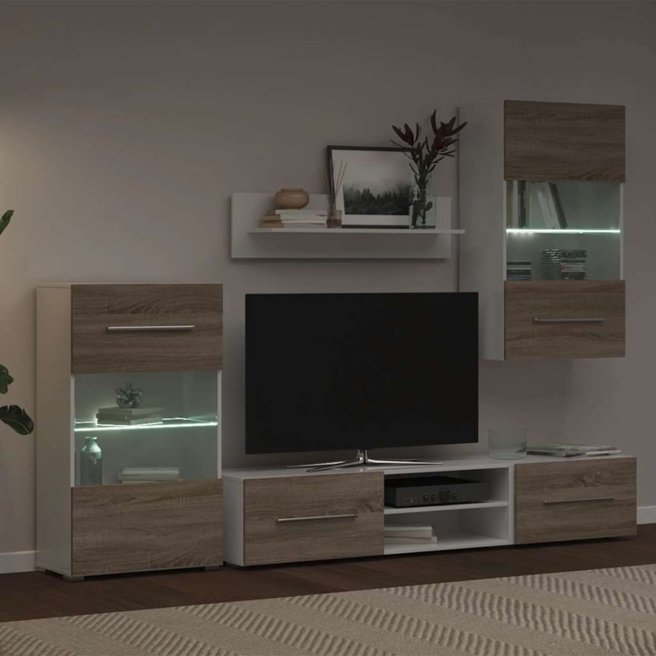 Muebles de TV 5 piezas con iluminación LED roble