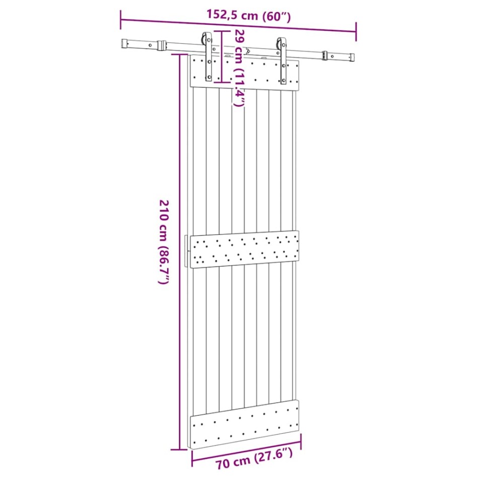 Puerta corredera con herrajes madera maciza de pino 70x210