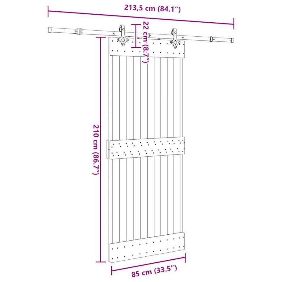 Puerta corredera con herrajes madera maciza de pino 85x210