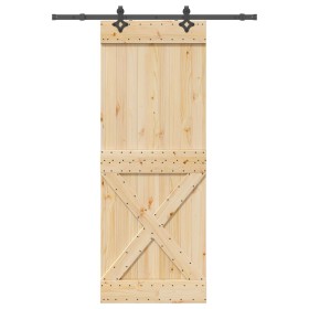 Puerta corredera con herrajes madera maciza de pino 85x210