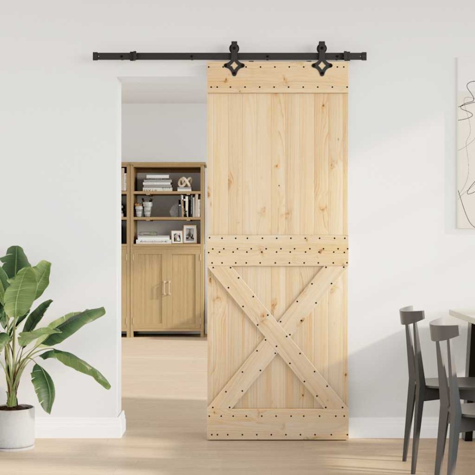 Puerta corredera con herrajes madera maciza de pino 85x210