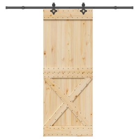 Puerta corredera con herrajes madera maciza de pino 90x210