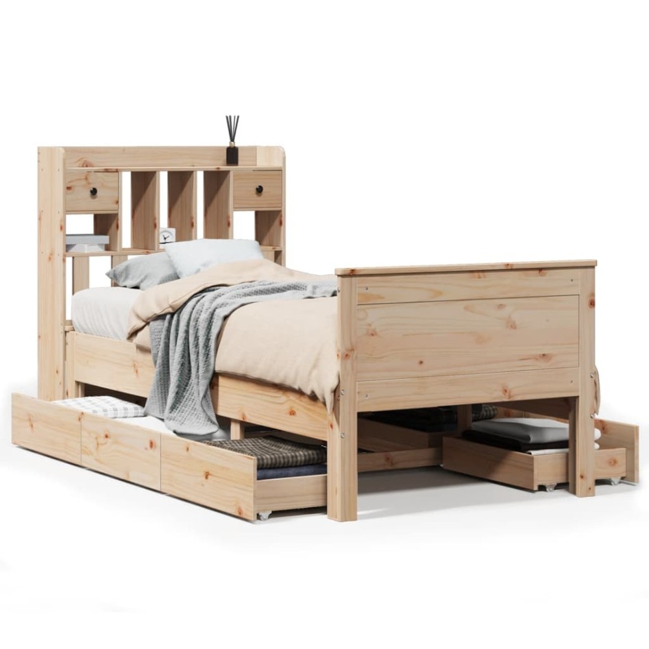 Cama con estantería sin colchón madera maciza de pino 90x190