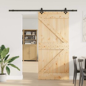 Puerta corredera con herrajes madera maciza de pino 90x210