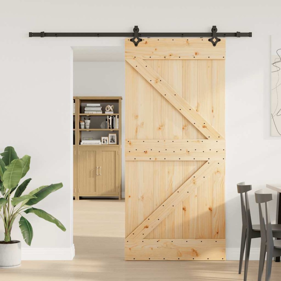 Puerta corredera con herrajes madera maciza de pino 90x210