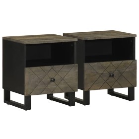 Mesitas de noche 2 uds madera maciza de mango negro 40x33x46