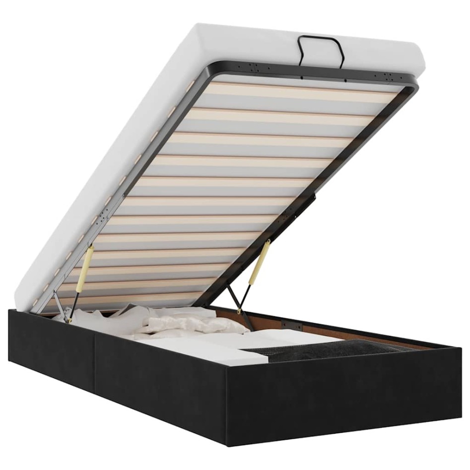 Estructura cama otomana sin colchón terciopelo negro 100x200