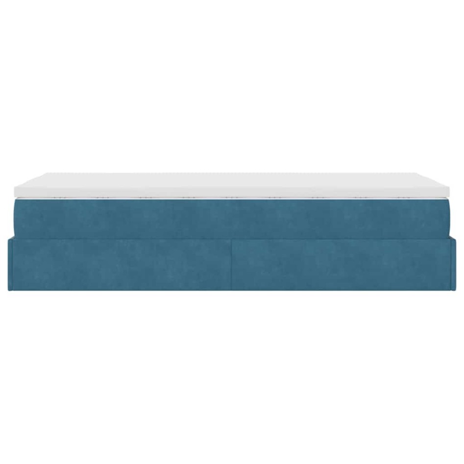 Estructura de cama otomana colchón terciopelo azul