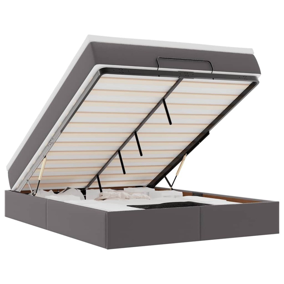Estructura cama otomana colchón cuero sintético gris