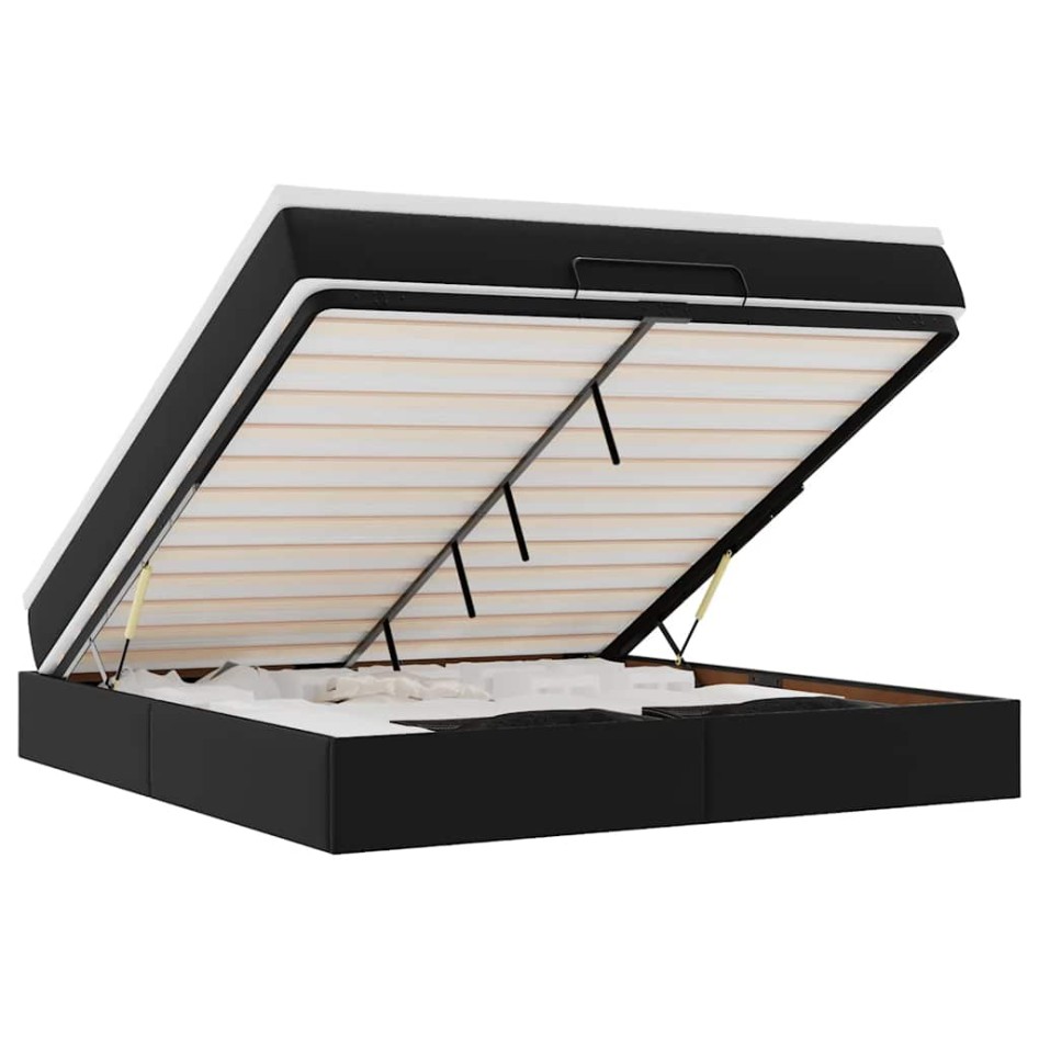 Estructura cama otomana colchón cuero sintético negro