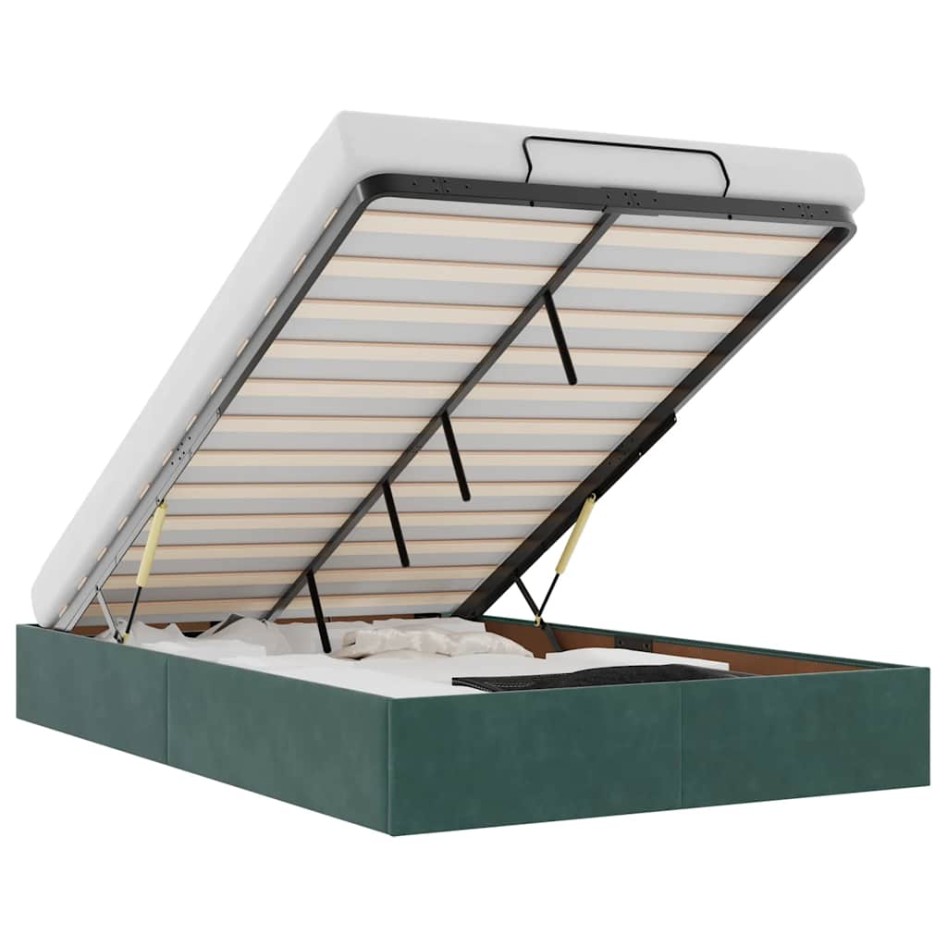 Estructura de cama otomana sin colchón terciopelo verde