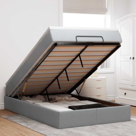 Estructura de cama otomana colchón tela gris claro