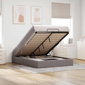 Estructura de cama otomana colchón tela gris pardo