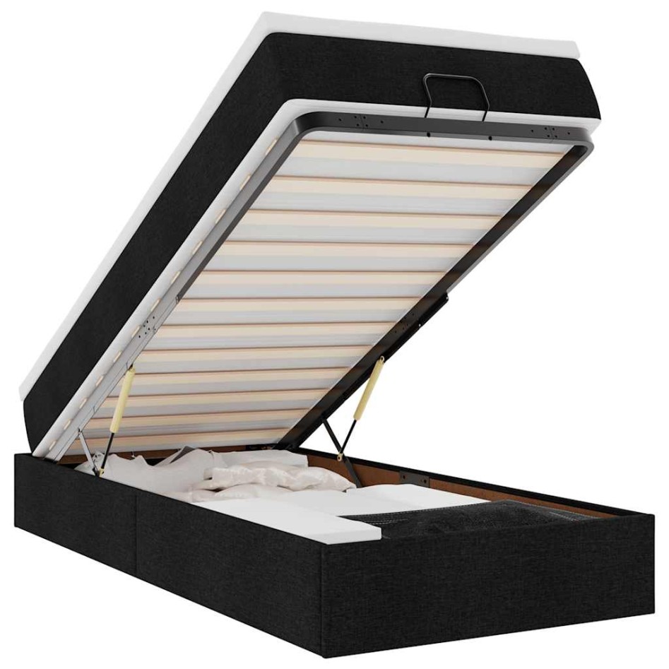 Estructura cama otomana colchón tela negra 90x190