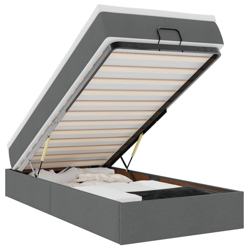 Estructura cama otomana colchón tela gris oscuro