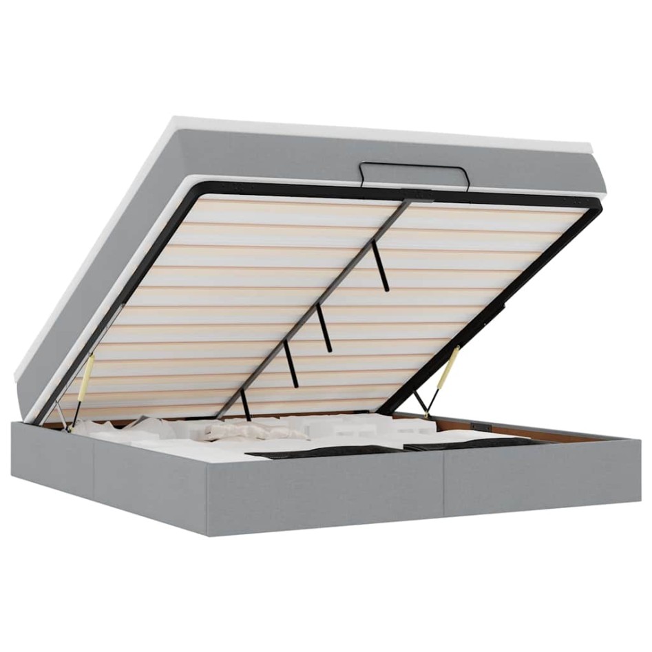 Estructura de cama otomana colchón tela gris claro