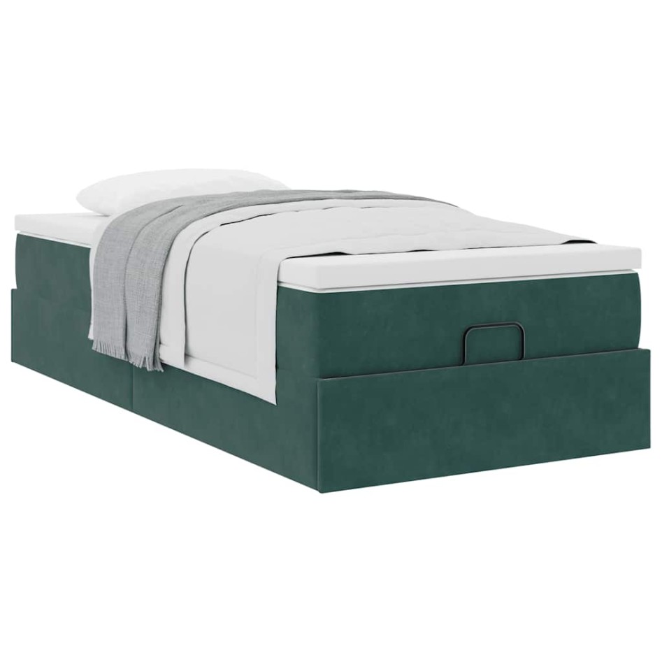 Estructura de cama otomana con colchón terciopelo verde