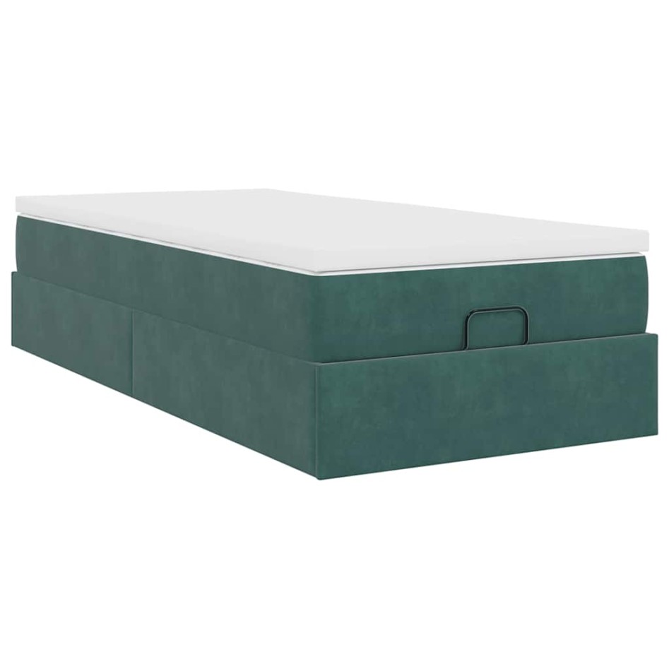 Estructura de cama otomana con colchón terciopelo verde