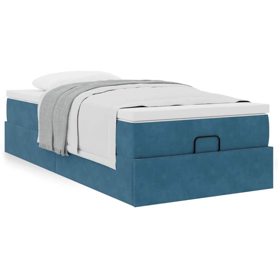Estructura de cama otomana con colchón terciopelo azul